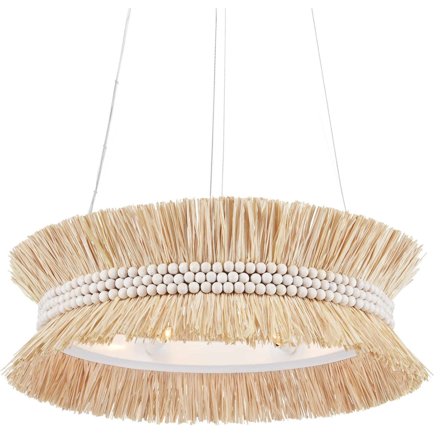 003 SI-1894555 | Additional Silo | Seychelles Chandelier by Currey and Company in sugar white, natural raffia. Made from wrought iron, raffia, wood beads in a coastal style.