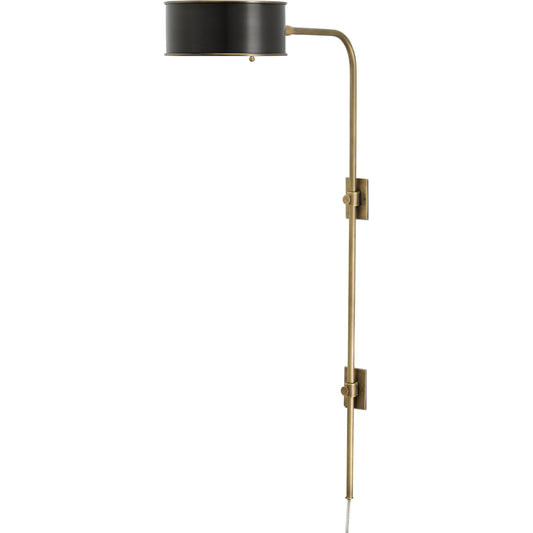Overture Wall Lamp by Currey and Company in antique brass, black. Made from metal in a modern style.