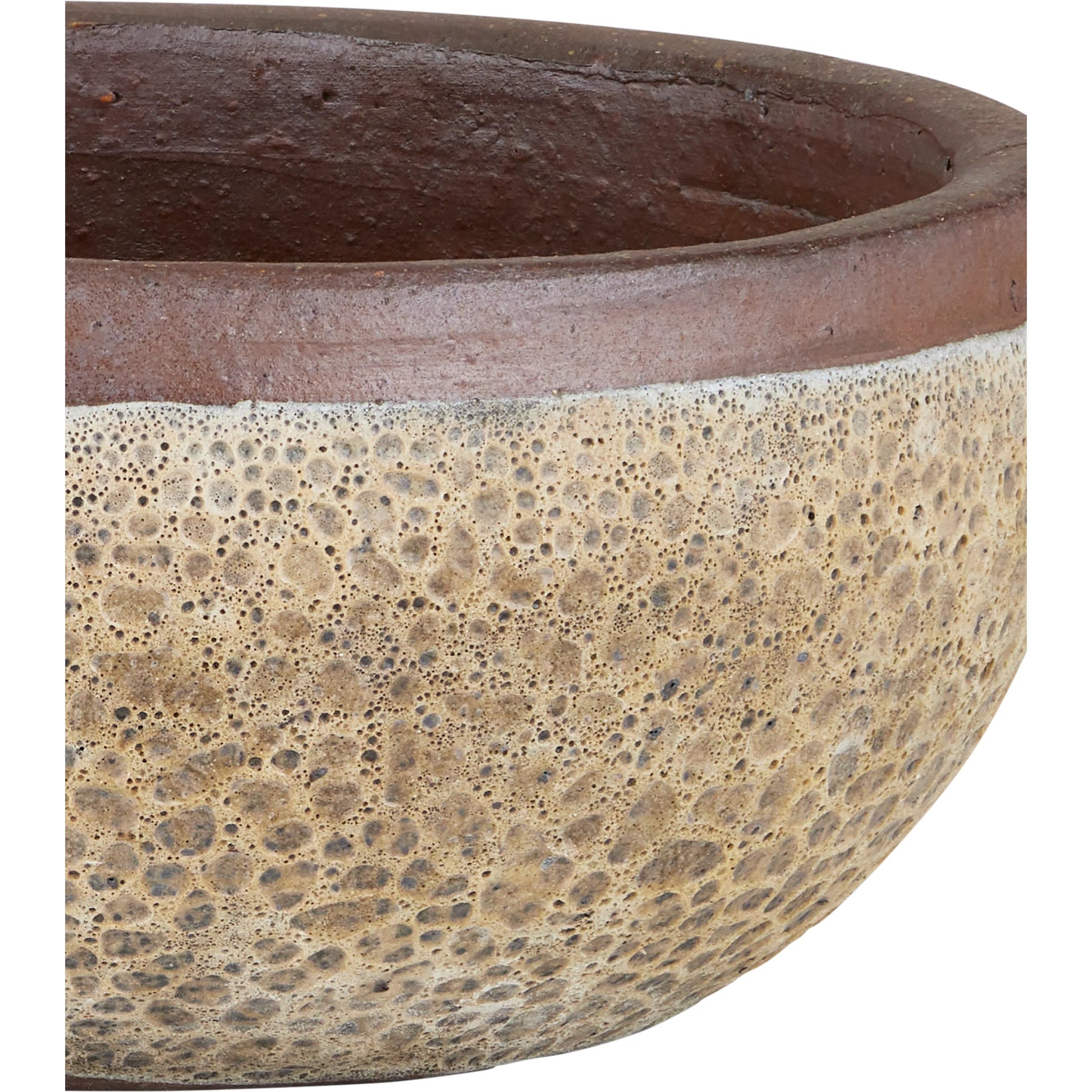 Lyra Beige Planter by Currey and Company in reactive cream. Made from ceramic in a modern style.