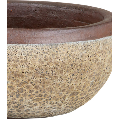 Lyra Beige Planter by Currey and Company in reactive cream. Made from ceramic in a modern style.