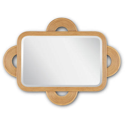 Santos Rectangular Mirror by Currey and Company in navy. Made from rattan, mahogany, glass in a modern style.