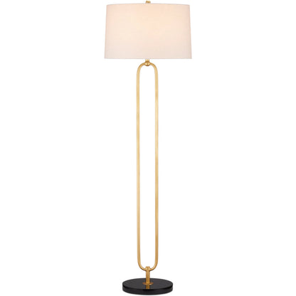 Glossary Floor Lamp by Currey and Company in contemporary gold leaf, natural. Made from metal, marble in a modern style.