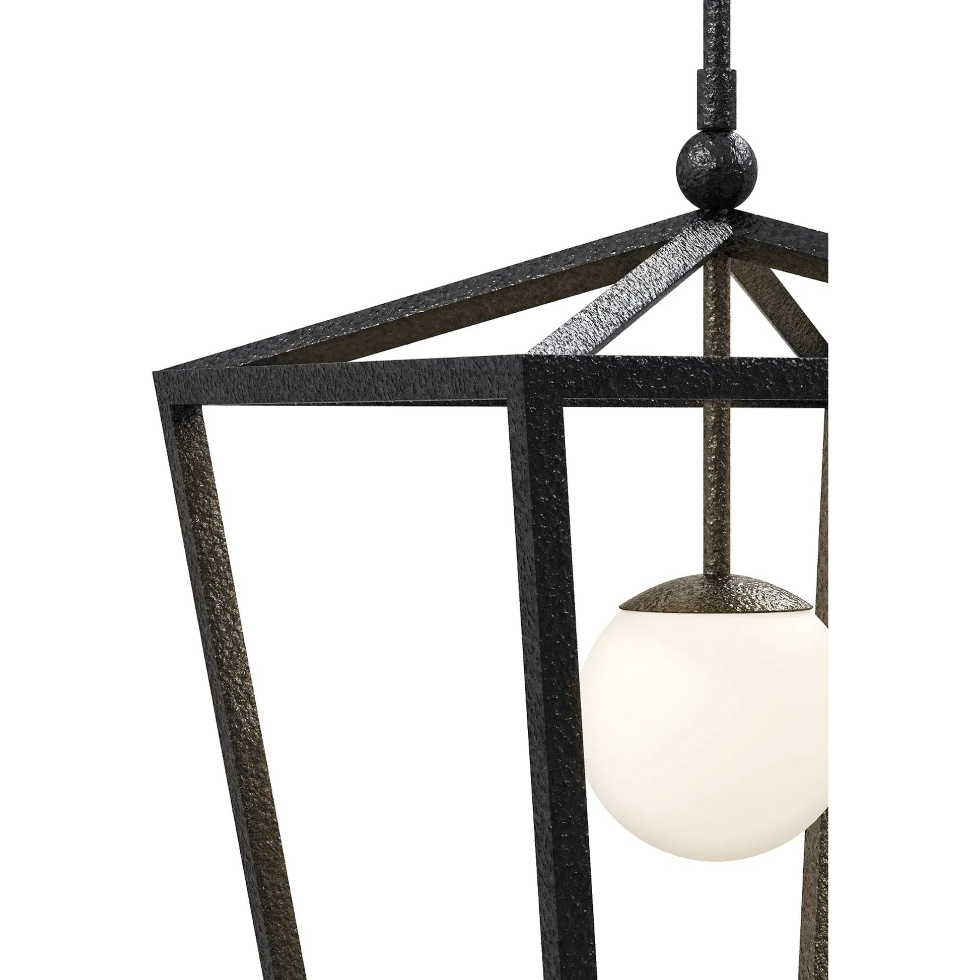 Denison Outdoor Lantern by Currey and Company in black, frosted white. Made from wrought iron, glass in a modern style.