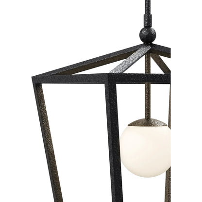 Denison Outdoor Lantern by Currey and Company in black, frosted white. Made from wrought iron, glass in a modern style.