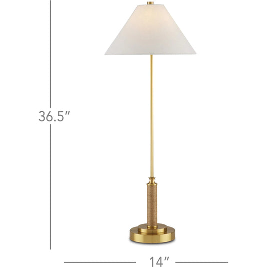 Ippolito Console Lamp by Currey and Company in antique brass, natural. Made from metal, rope in a modern style.