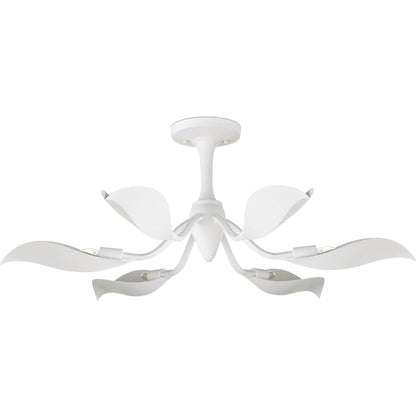 Snowflower Semi-Flush Mount by Currey and Company in gesso white. Made from wrought iron in a modern style.
