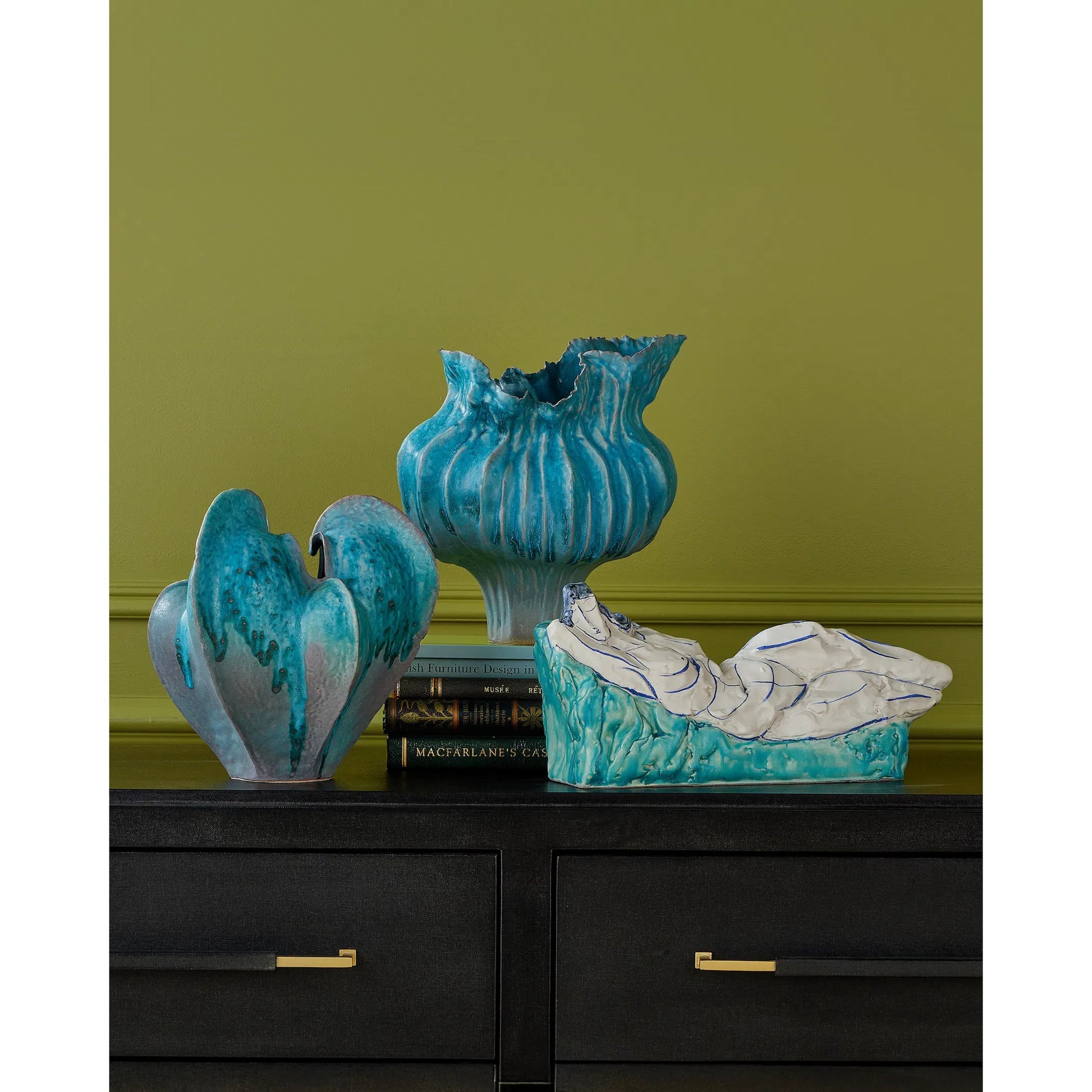 Flying Silk Vase by Currey and Company in blue. Made from porcelain in a eclectic & global style.