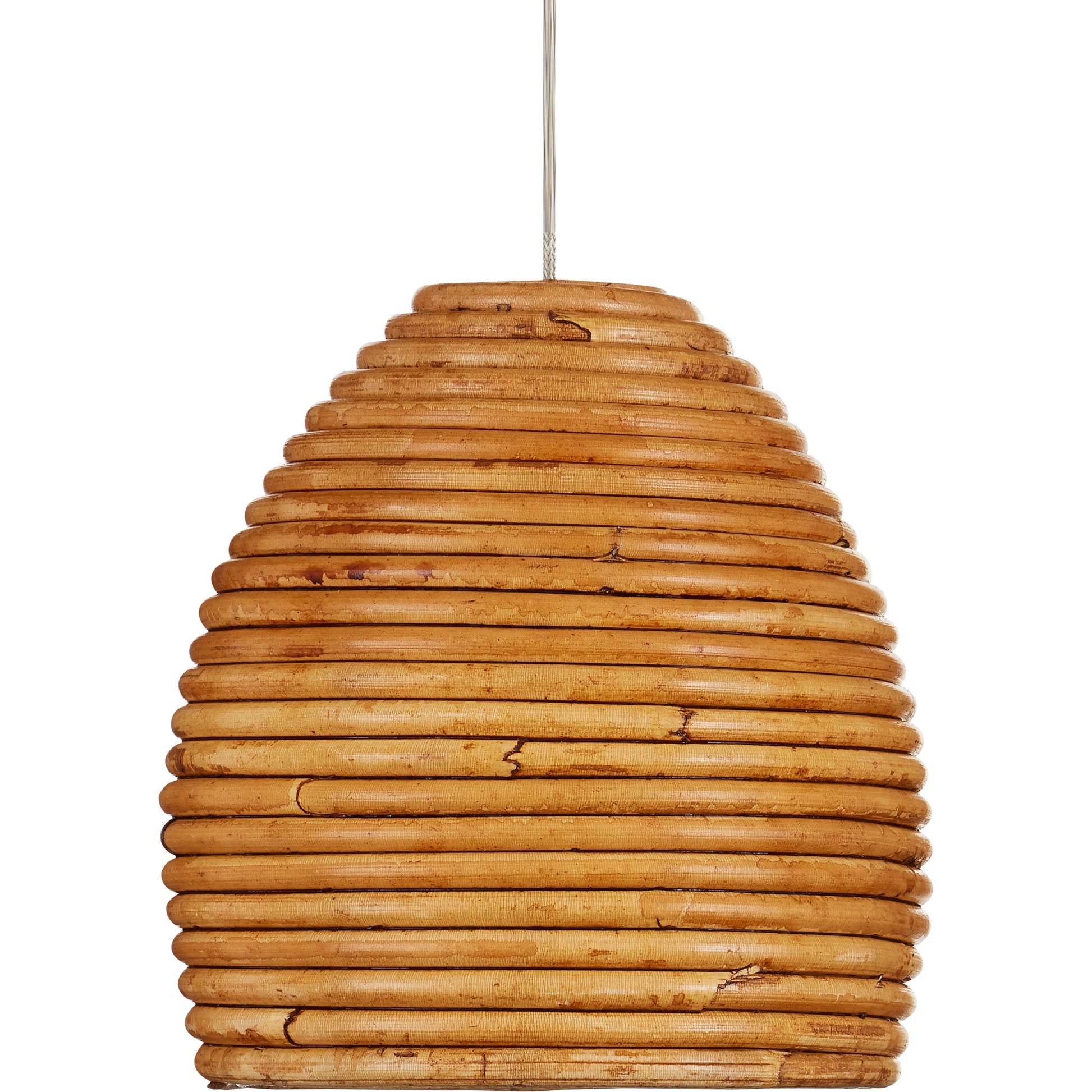 Beehive Rectangular 7-LIGHT Multi-Drop Pendant by Currey and Company in natural rattan, silver. Made from rattan, wood in a modern style.