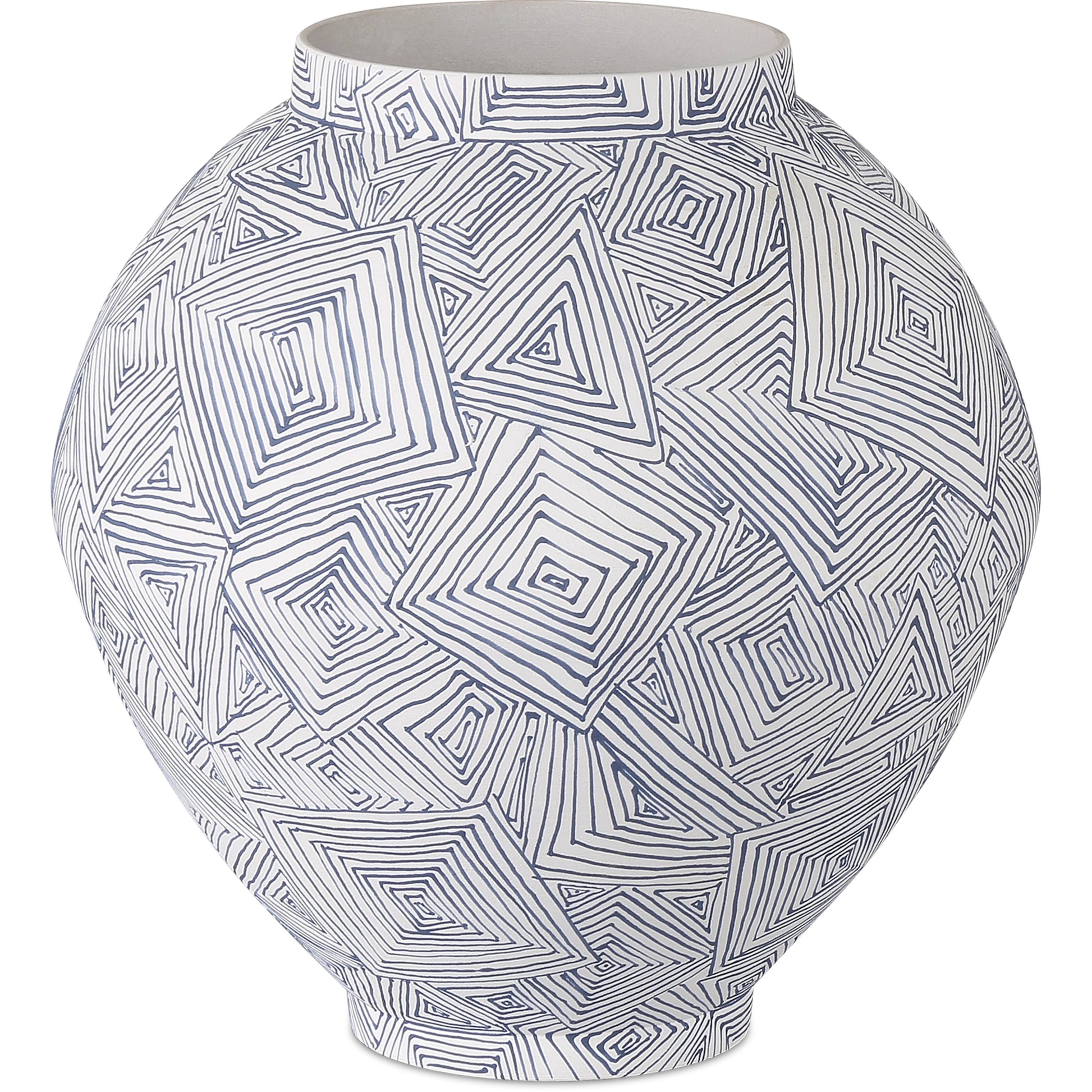 Zag Vase by Currey and Company in blue, white. Made from porcelain in a modern style.