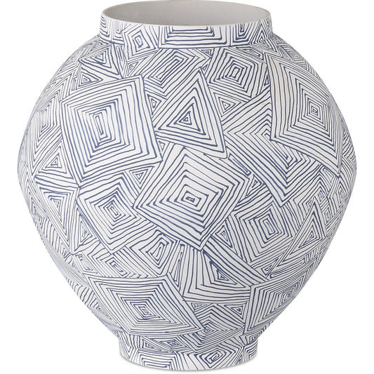 Zag Vase by Currey and Company in blue, white. Made from porcelain in a modern style.