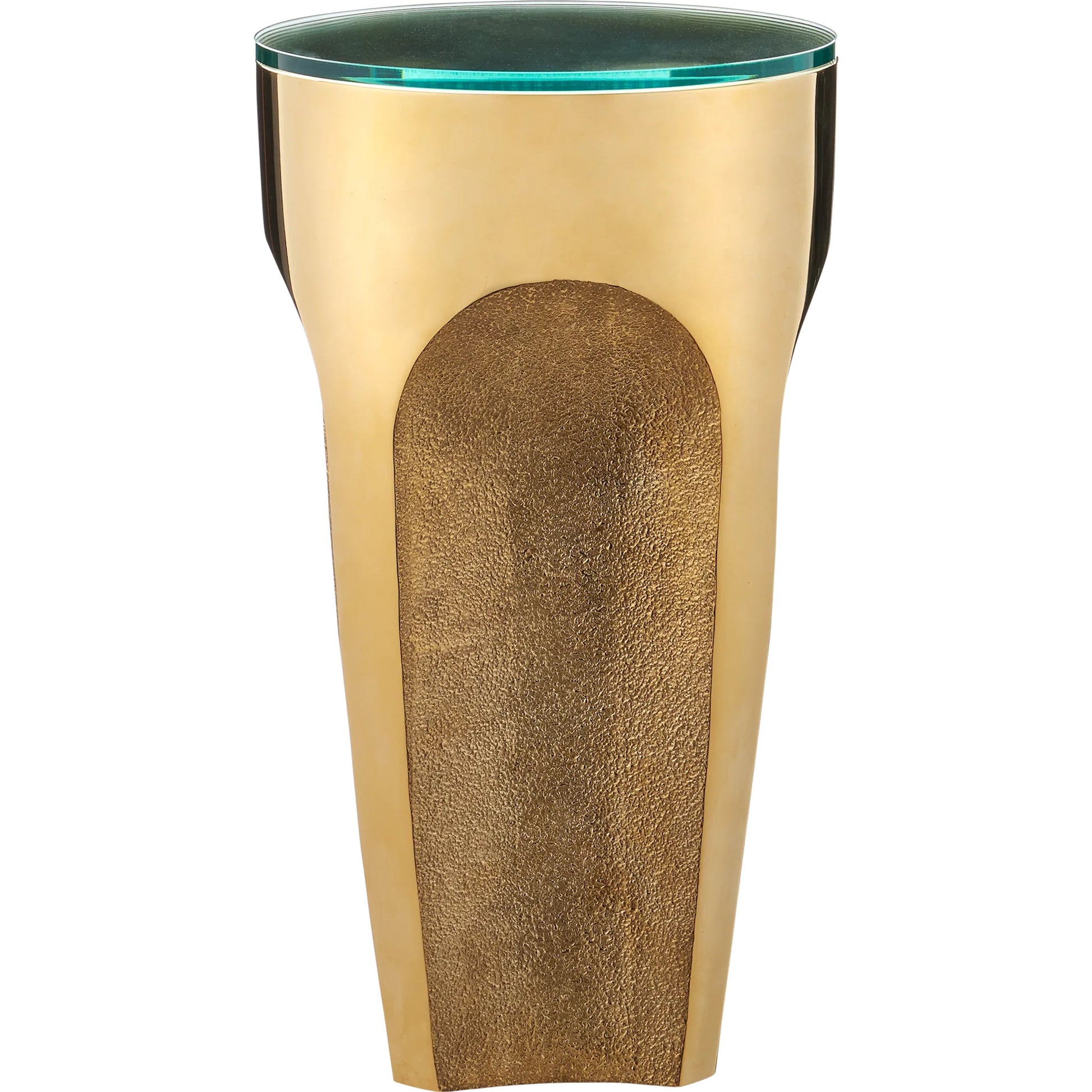 Lemy Drinks Table by Currey and Company. Made from stainless steel, tempered glass in a modern style.