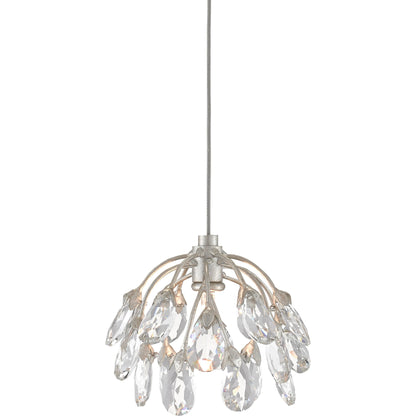 Crystal Bud Pendant by Currey and Company in painted silver, contemporary silver leaf. Made from crystal, wrought iron in a transitional style.
