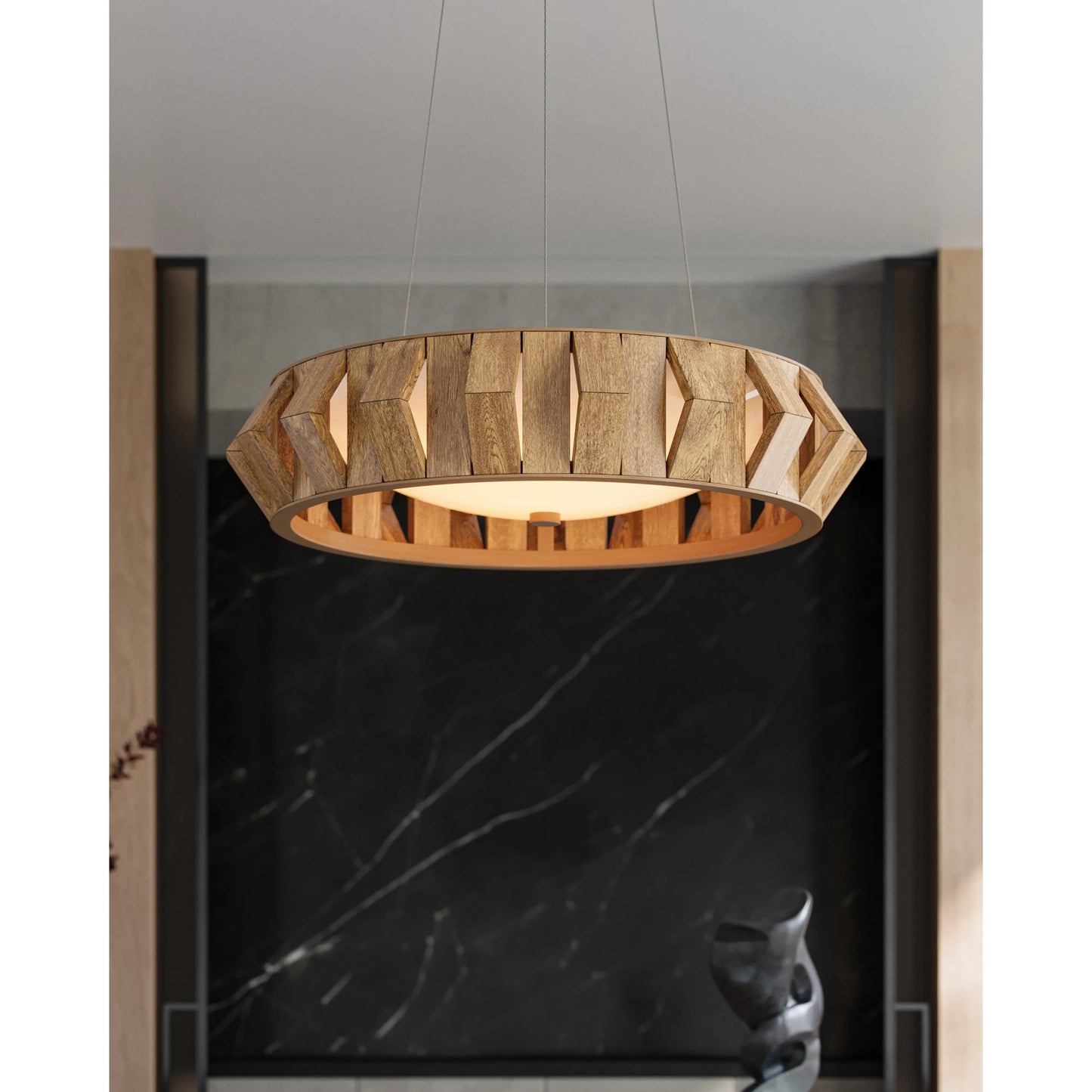 007 SI-2134048 | Lifestyle | Plunge Chandelier by Currey and Company in toffee, brass, white. Made from wood, wrought iron, composite in a modern style.