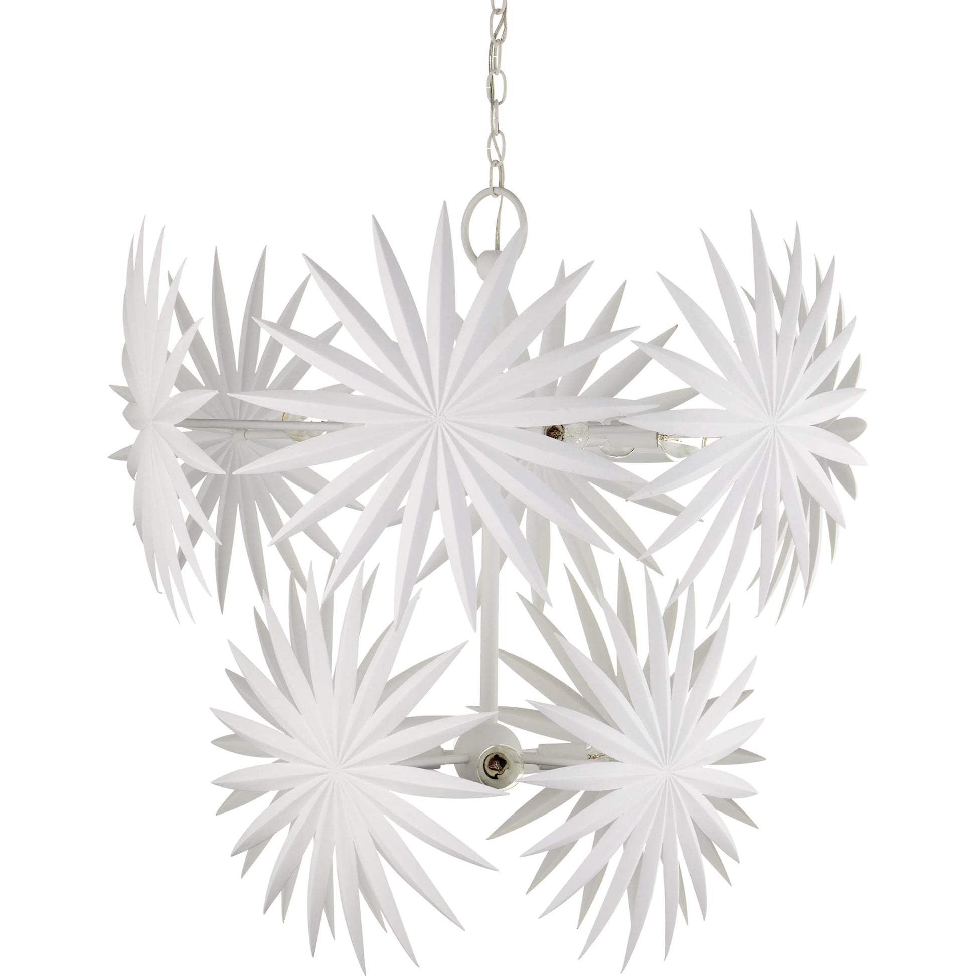 Bismarkia Chandelier by Currey and Company in gesso white. Made from wrought iron in a modern style.