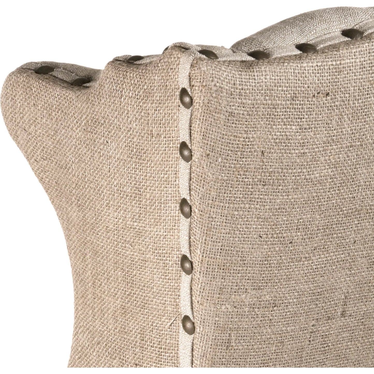 015 S-336329 | Closeup | Tufted Wing Chair by Zentique in antique natural linen, burlap and hardwood maple. Made from hardwood maple in a traditional style.