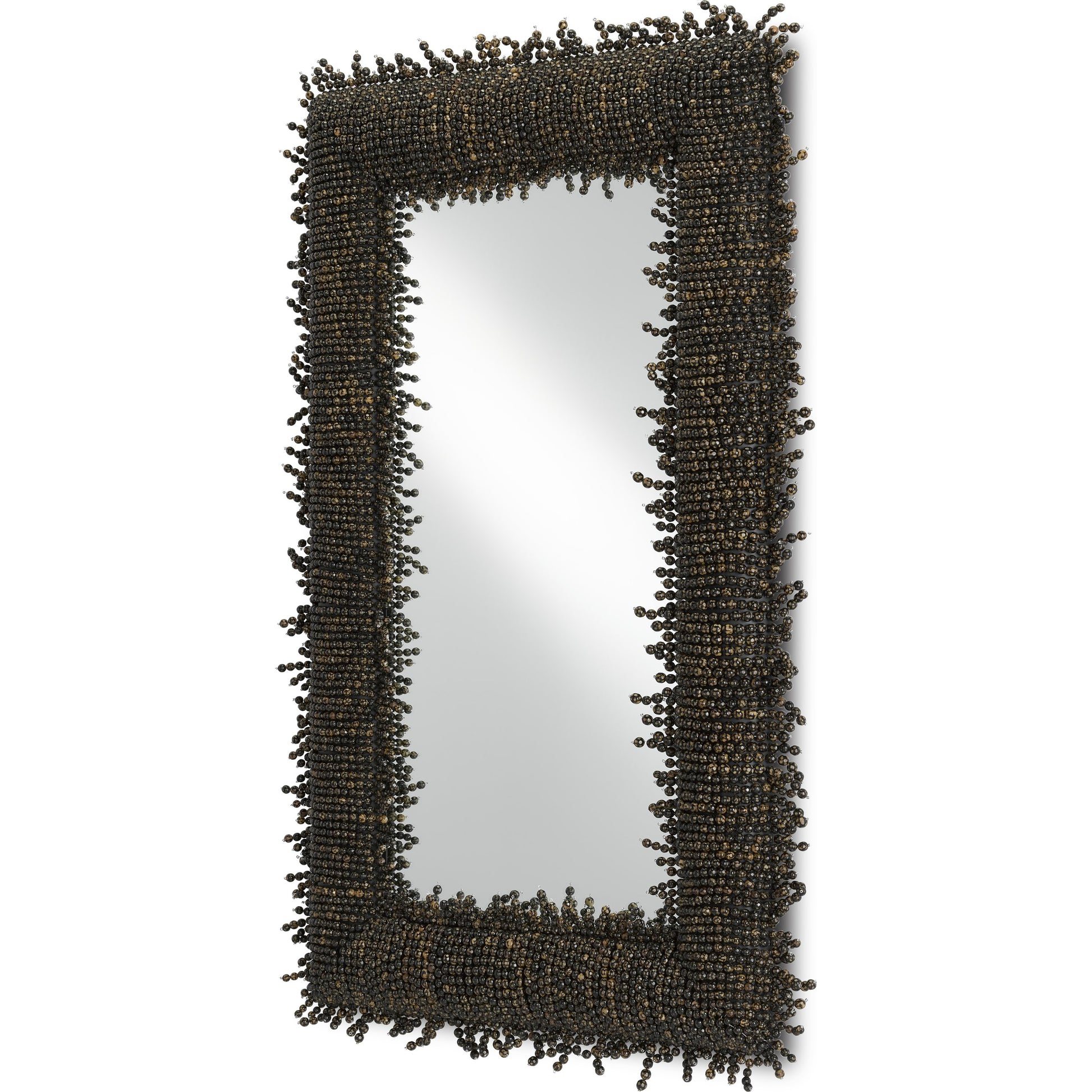 Pasay Mirror by Currey and Company in black, mirror. Made from faceted buri, wood, wrought iron, glass in a eclectic & global style.