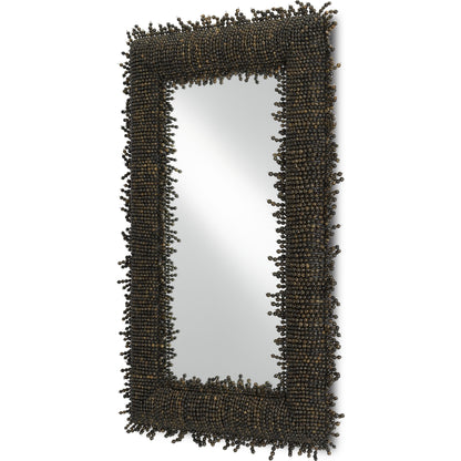 Pasay Mirror by Currey and Company in black, mirror. Made from faceted buri, wood, wrought iron, glass in a eclectic & global style.