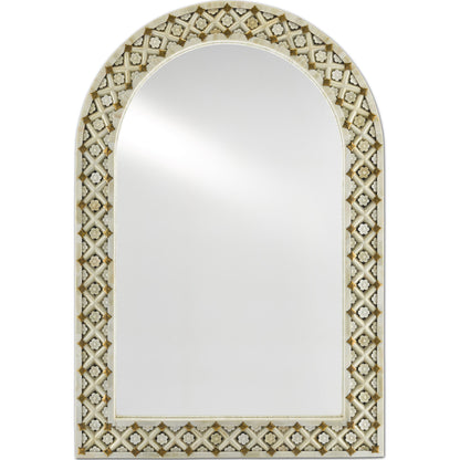 Ellaria Mirror by Currey and Company in natural bone, brass, mirror. Made from bone, brass, glass in a eclectic & global style.