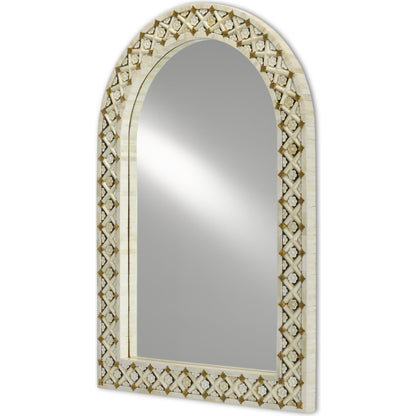Ellaria Mirror by Currey and Company in natural bone, brass, mirror. Made from bone, brass, glass in a eclectic & global style.