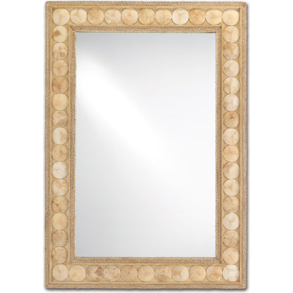 Buko Rectangular Mirror by Currey and Company in straw, natural abaca rope, coco shell, mirror. Made from wood, abaca rope, coco shell, glass in a modern style.