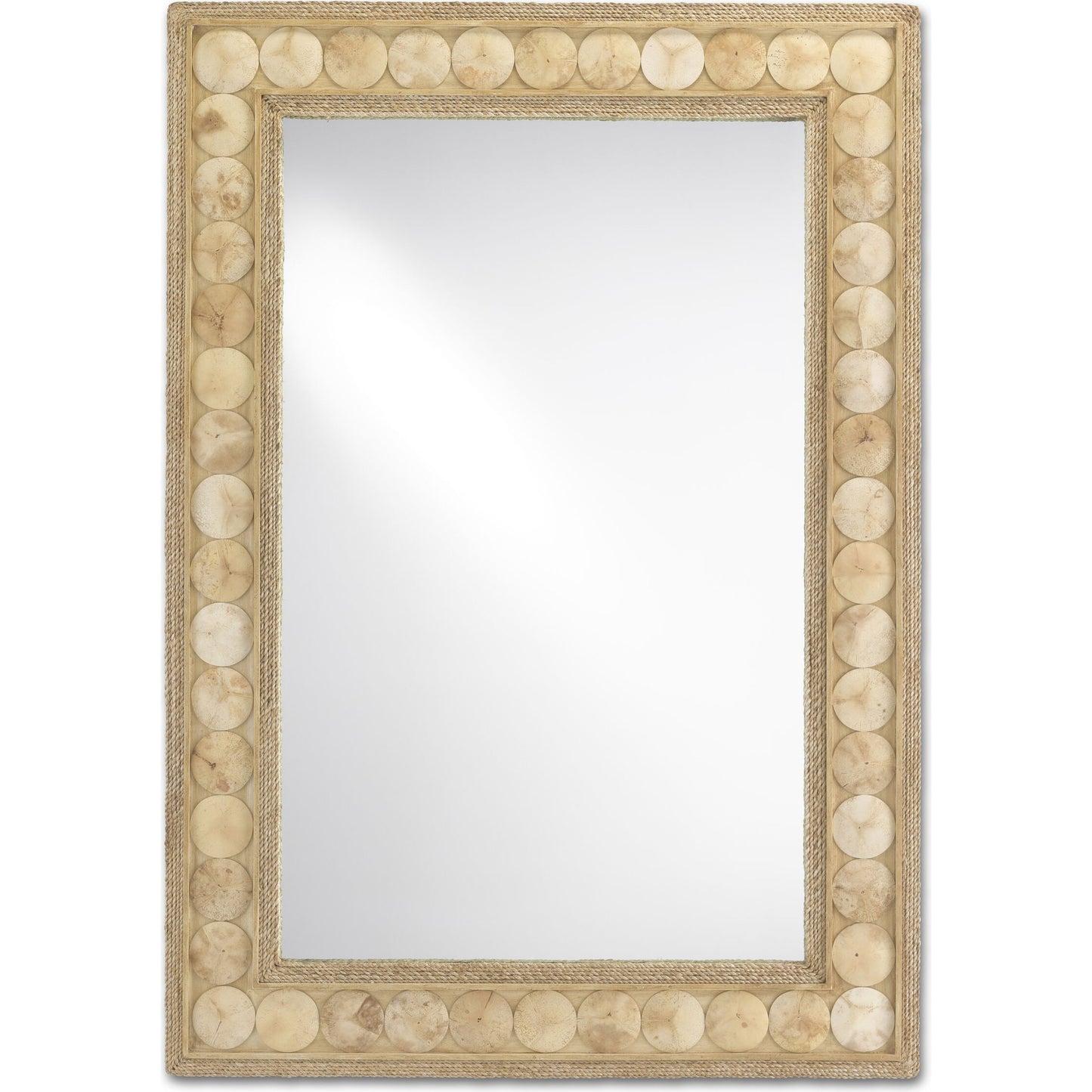 001 SR-890063 | Primary Silo | Buko Rectangular Mirror by Currey and Company in straw, natural abaca rope, coco shell, mirror. Made from wood, abaca rope, coco shell, glass in a modern style.