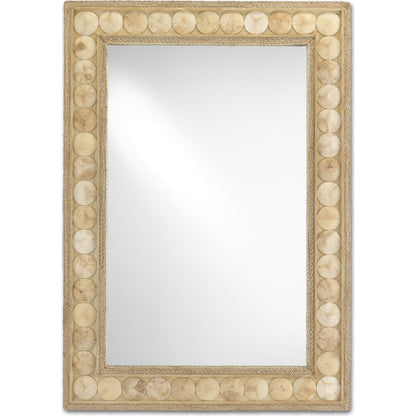 Buko Rectangular Mirror by Currey and Company in straw, natural abaca rope, coco shell, mirror. Made from wood, abaca rope, coco shell, glass in a modern style.