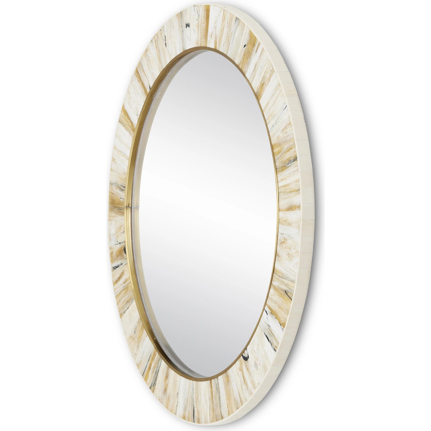 002 SI-1924052 | Additional Silo | Niva Round Wall Mirror by Currey and Company in cream, brass, mirror. Made from composite, brass, glass, engineered hardwood in a modern style.