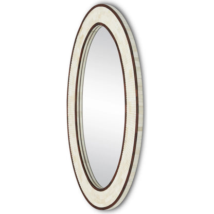 Andar Oval Mirror by Currey and Company in natural, dark walnut, mirror. Made from bone, wood, engineered hardwood, glass in a modern style.