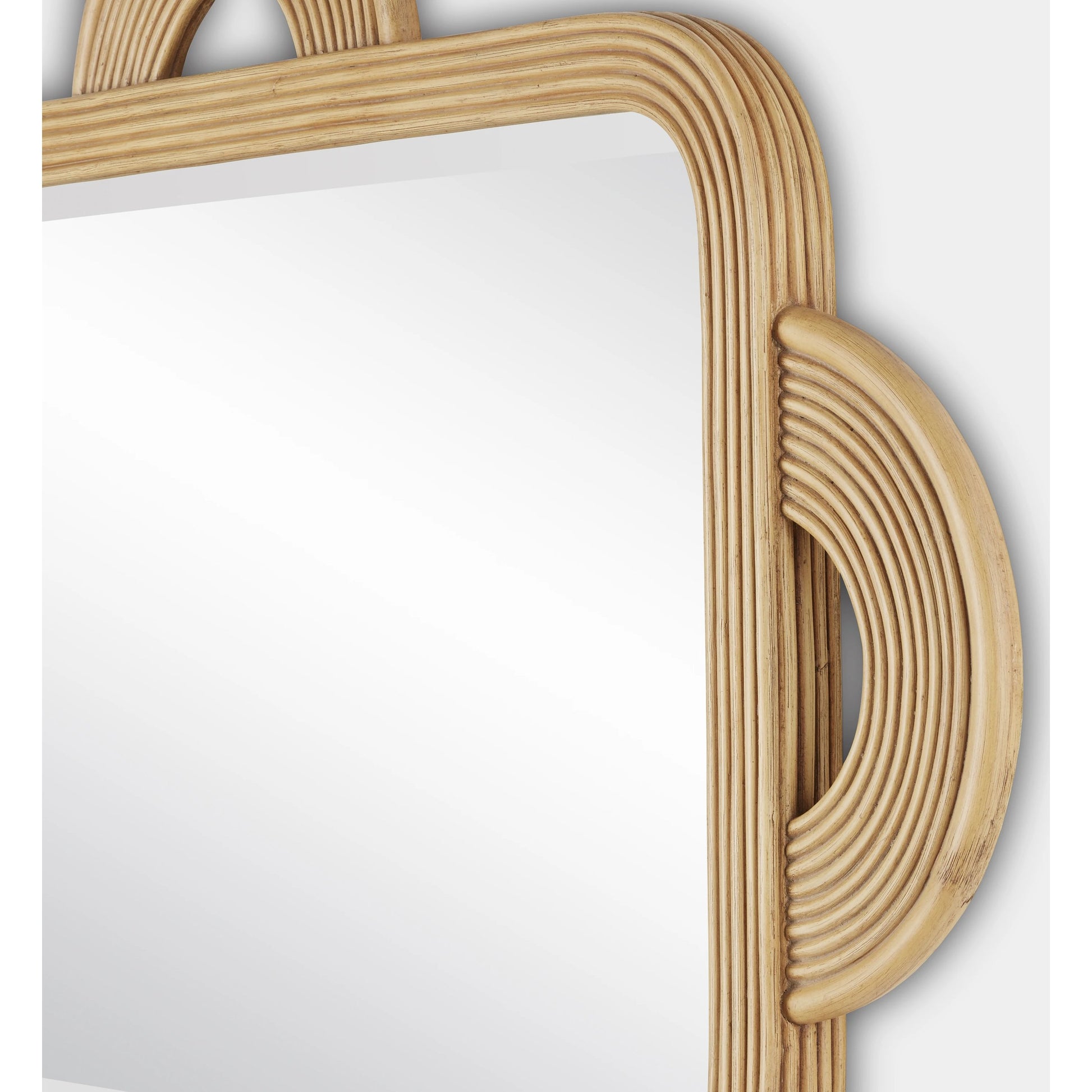Santos Rectangular Mirror by Currey and Company in navy. Made from rattan, mahogany, glass in a modern style.