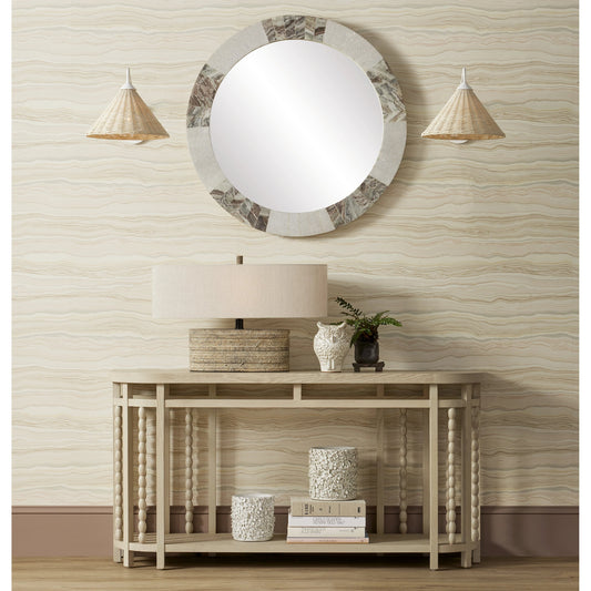 Elena Round Mirror by Currey and Company in white, brown, mirror. Made from toronto brown marble, white marble, glass in a modern style.
