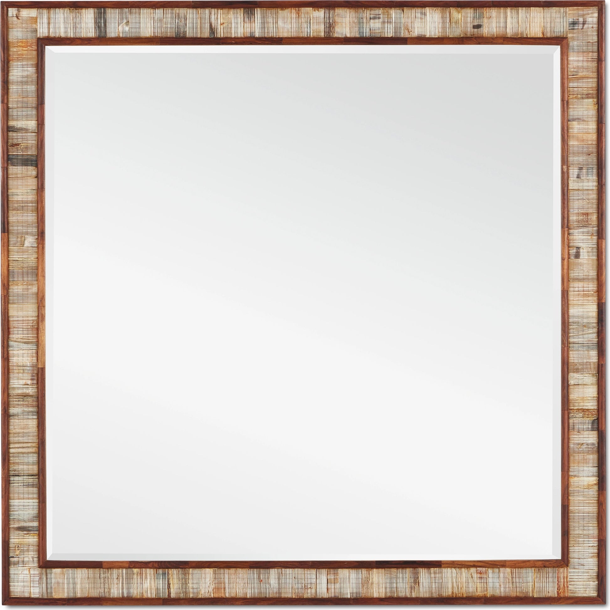 Hyson Large Square Mirror by Currey and Company in chiseled horn, natural, mirror. Made from horn, sheesham wood, engineered wood, glass in a modern style.