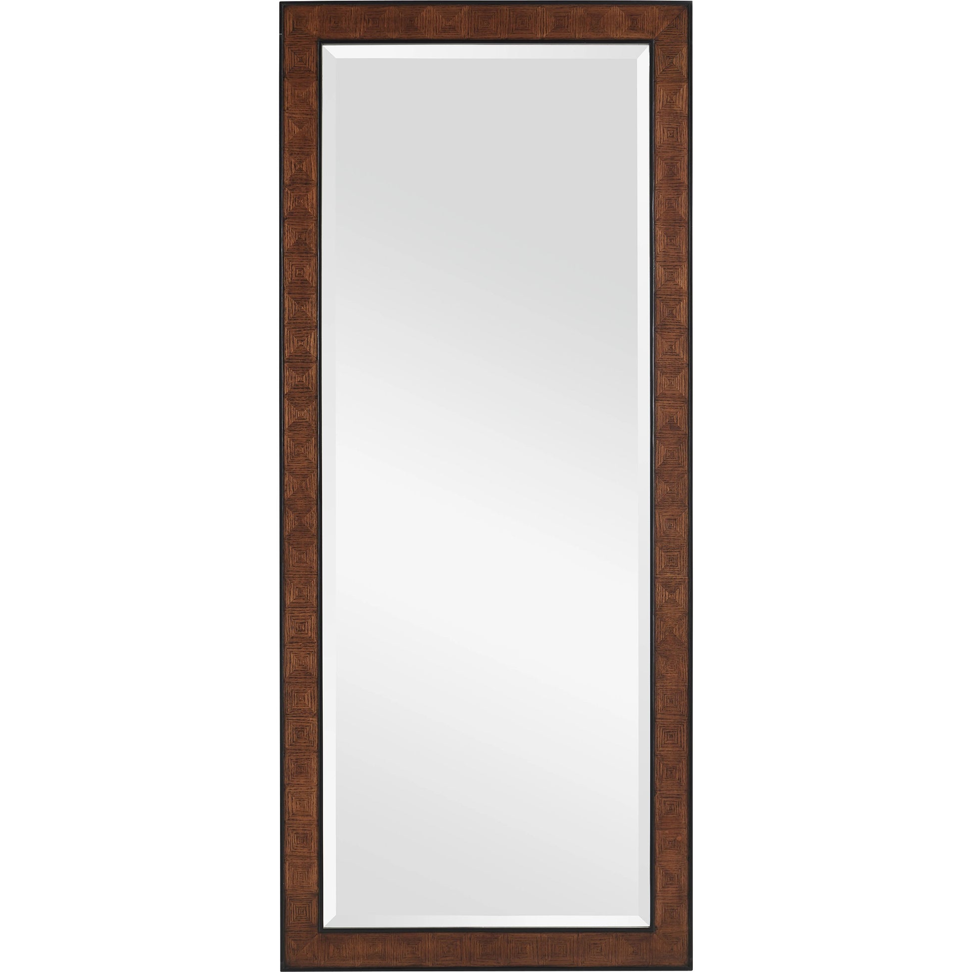 Dorian Floor Mirror by Currey and Company in kona, black. Made from oak veneer, mahogany, glass in a modern style.