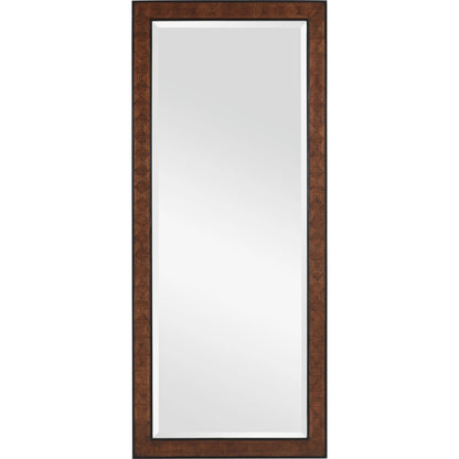 Dorian Floor Mirror by Currey and Company in kona, black. Made from oak veneer, mahogany, glass in a modern style.