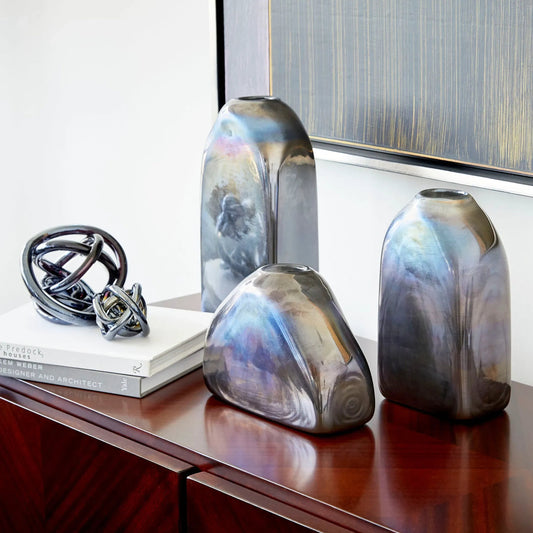 Montague Vase by Cyan Design in gun metal. Made from glass in a modern style.