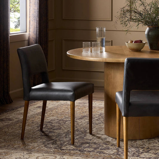 Joseph Dining Chair by Four Hands in durango smoke, toasted oak. Made from top grain leather, solid oak in a traditional style.