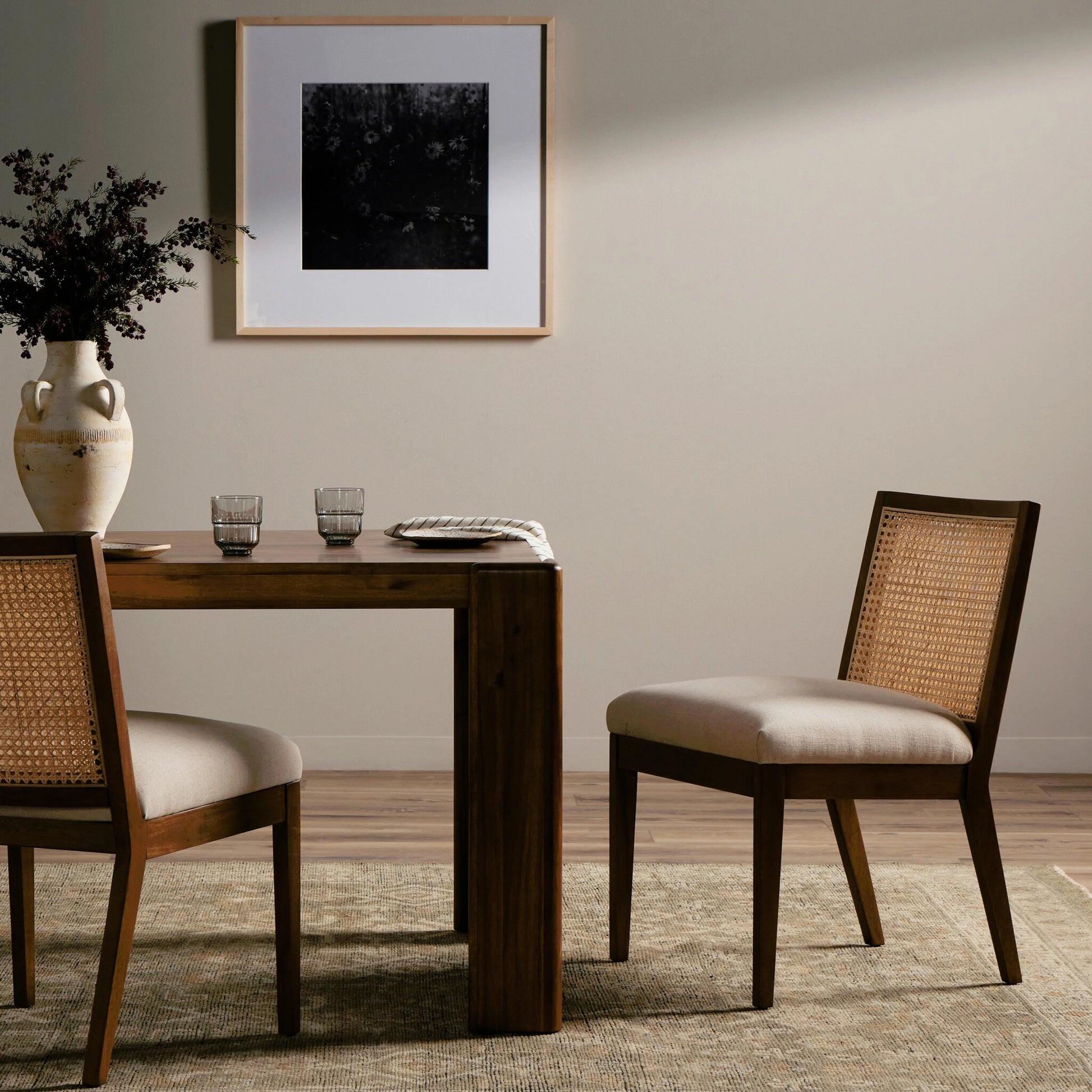 Antonia Cane Armless Dining Chair by Four Hands in toasted nettlewood. Made from unique in a transitional style.