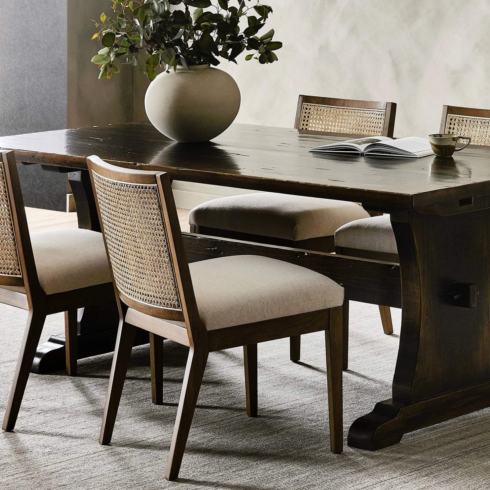 Antonia Cane Armless Dining Chair by Four Hands in toasted nettlewood. Made from unique in a transitional style.