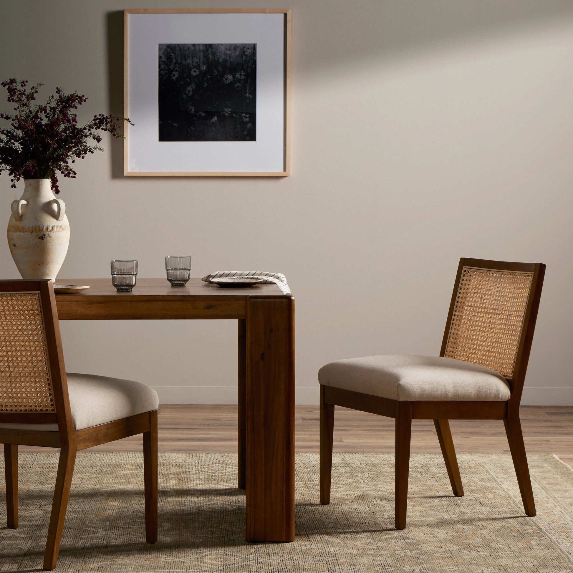 Antonia Cane Armless Dining Chair by Four Hands in toasted nettlewood. Made from unique in a transitional style.