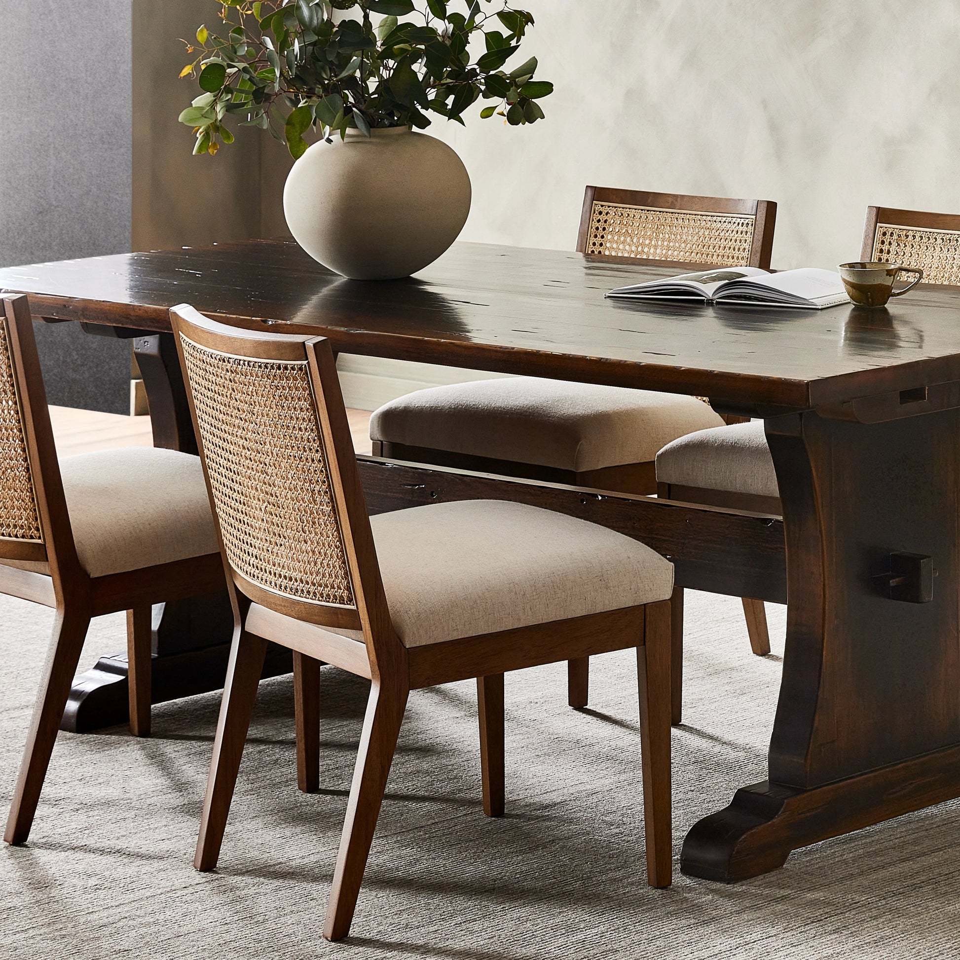 Antonia Cane Armless Dining Chair by Four Hands in toasted nettlewood. Made from unique in a transitional style.