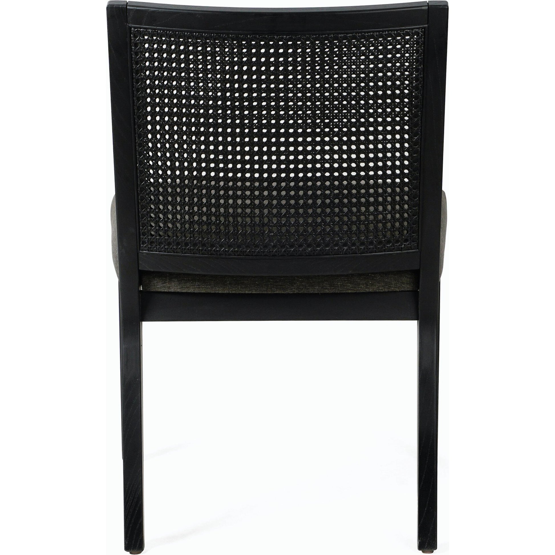 Antonia Cane Dining Chair by Four Hands in brushed ebony, sonoma black. Made from top grain leather, solid nettlewood, cane in a modern style.