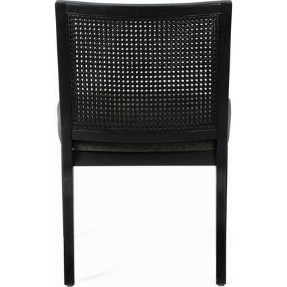 Antonia Cane Dining Chair by Four Hands in brushed ebony, sonoma black. Made from top grain leather, solid nettlewood, cane in a modern style.