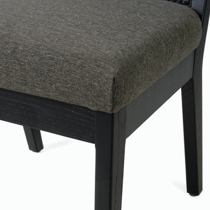 Antonia Cane Dining Chair by Four Hands in brushed ebony, sonoma black. Made from top grain leather, solid nettlewood, cane in a modern style.