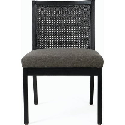 Antonia Cane Dining Chair by Four Hands in brushed ebony, sonoma black. Made from top grain leather, solid nettlewood, cane in a modern style.