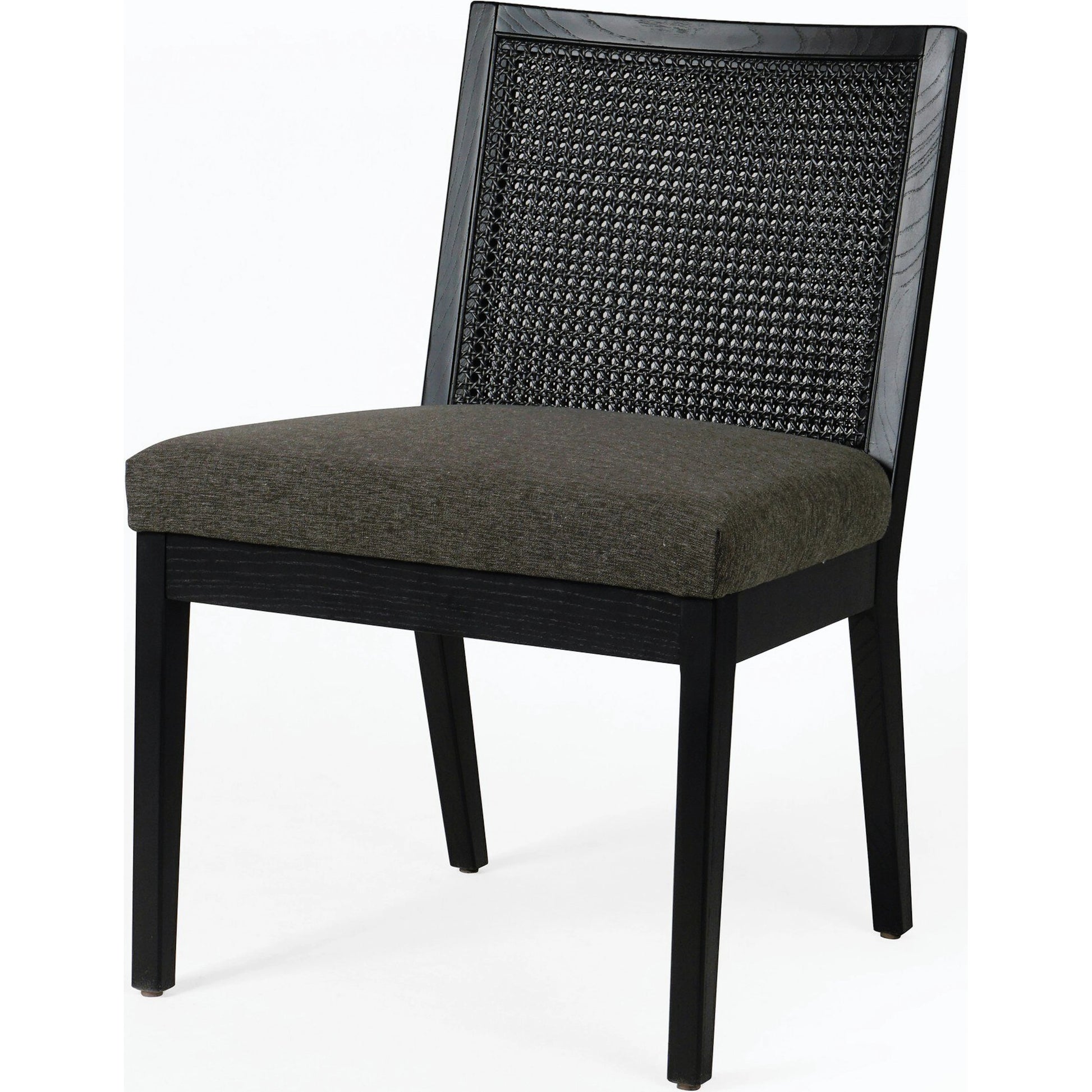 Antonia Cane Dining Chair by Four Hands in brushed ebony, sonoma black. Made from top grain leather, solid nettlewood, cane in a modern style.
