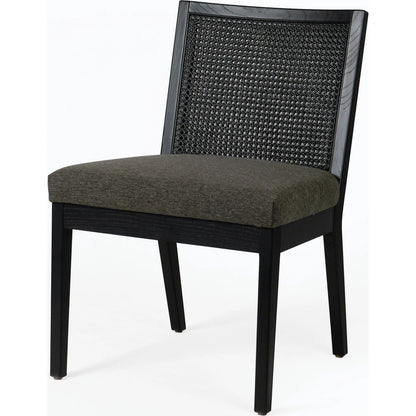 Antonia Cane Dining Chair by Four Hands in brushed ebony, sonoma black. Made from top grain leather, solid nettlewood, cane in a modern style.