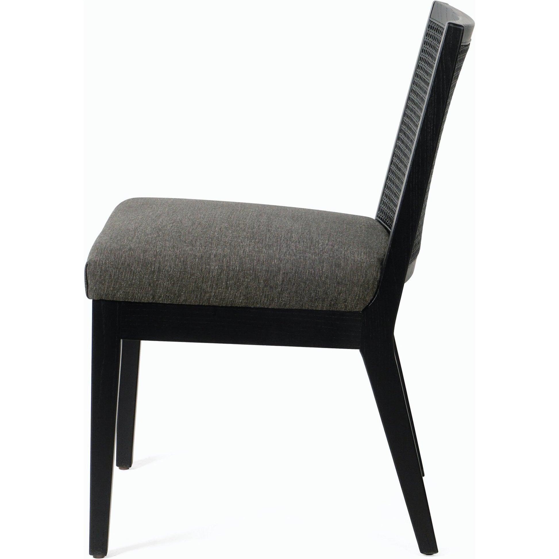 Antonia Cane Dining Chair by Four Hands in brushed ebony, sonoma black. Made from top grain leather, solid nettlewood, cane in a modern style.