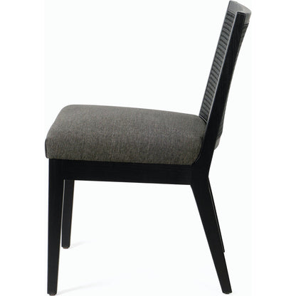 Antonia Cane Dining Chair by Four Hands in brushed ebony, sonoma black. Made from top grain leather, solid nettlewood, cane in a modern style.