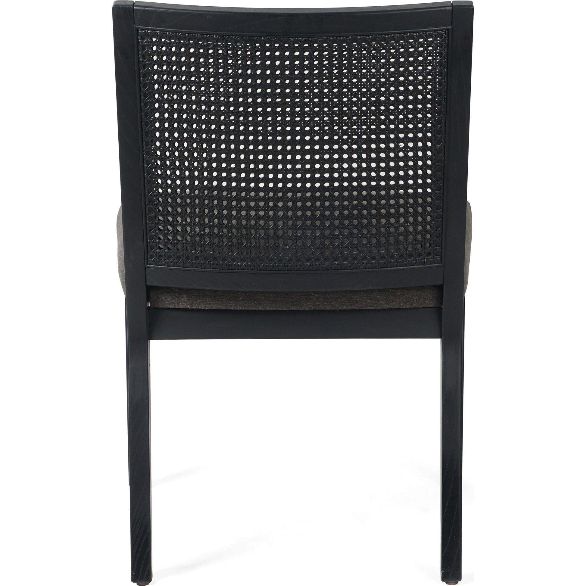 Antonia Cane Dining Chair by Four Hands in brushed ebony, sonoma black. Made from top grain leather, solid nettlewood, cane in a modern style.