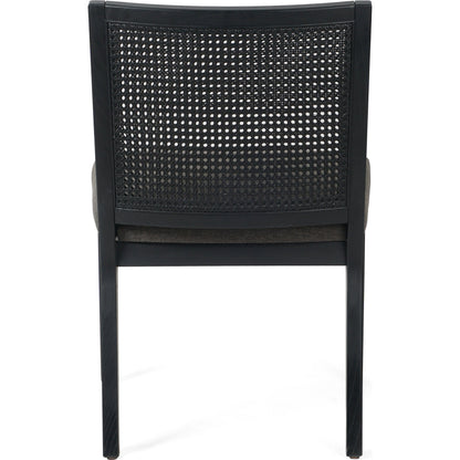 Antonia Cane Dining Chair by Four Hands in brushed ebony, sonoma black. Made from top grain leather, solid nettlewood, cane in a modern style.