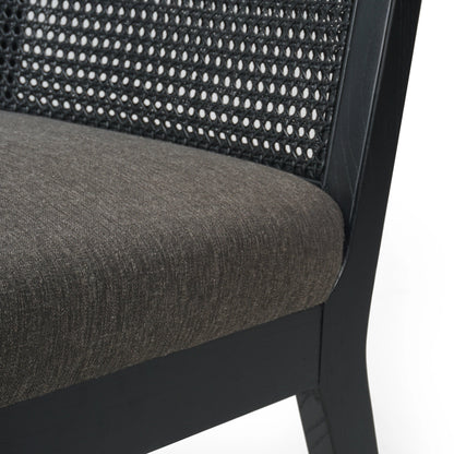 Antonia Cane Dining Chair by Four Hands in brushed ebony, sonoma black. Made from top grain leather, solid nettlewood, cane in a modern style.